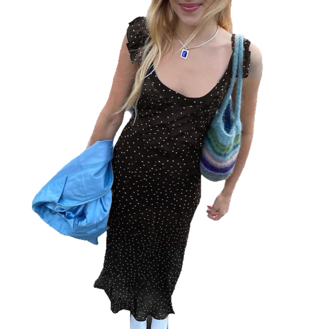 Damen Maxi-Kleid mit zarten Spaghettiträgern und Polka-Dot-Muster Echo Archiv