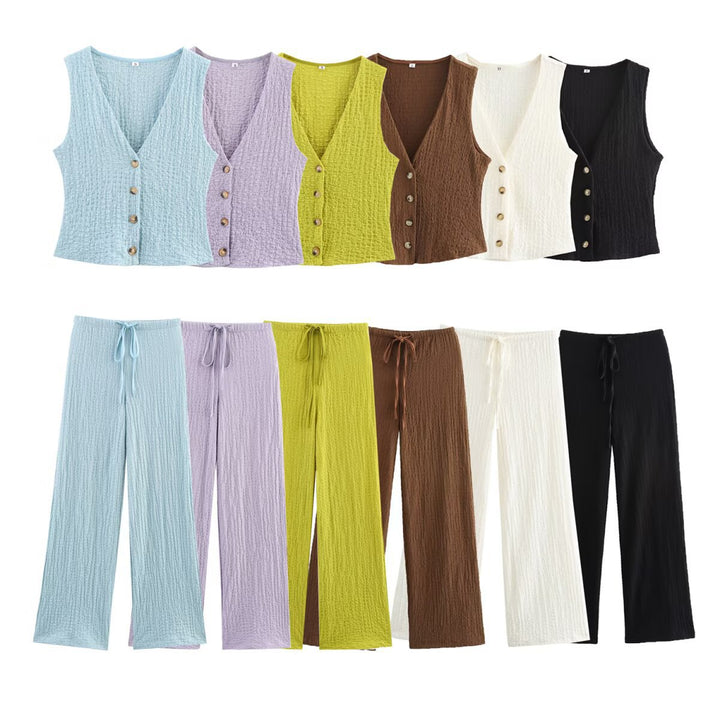 Damen nan leichte Crinkle-Loungebuxe mit weitem Bein und Tunnelzug Echo Archiv