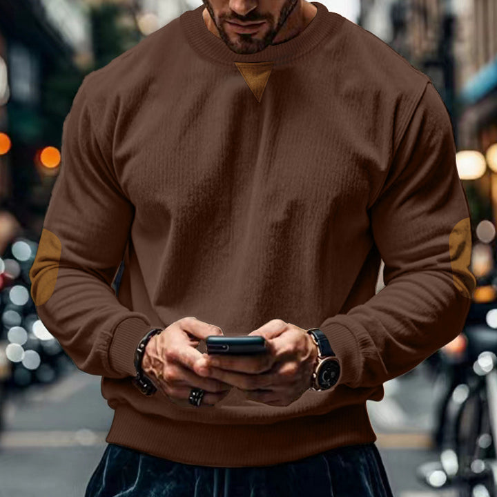 Herren gemütlicher Rundhals Pullover mit Ellbogenpatches Echoarchiv