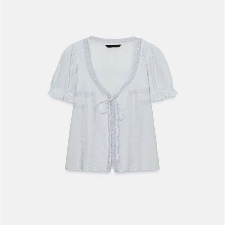 Damen luftige Bluse mit Rüschendetails und dekorativen Knöpfen Echo Archiv