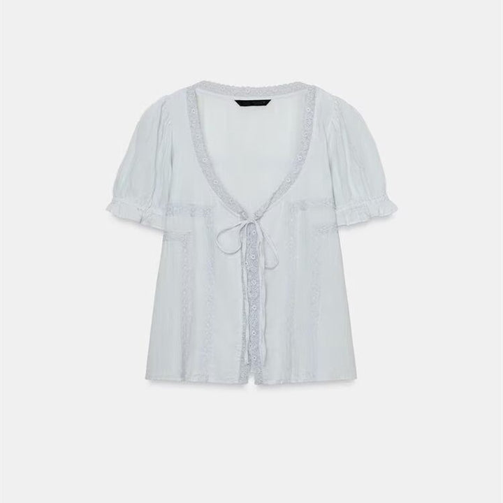 Damen luftige Bluse mit Rüschendetails und dekorativen Knöpfen Echo Archiv