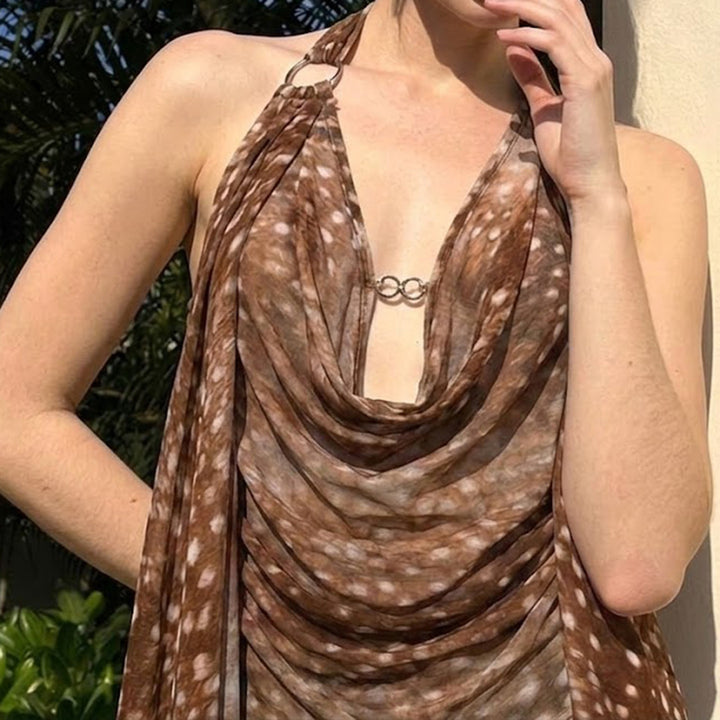 Damen Schicke Halterneck Bluse mit Drapierung Echo Archiv