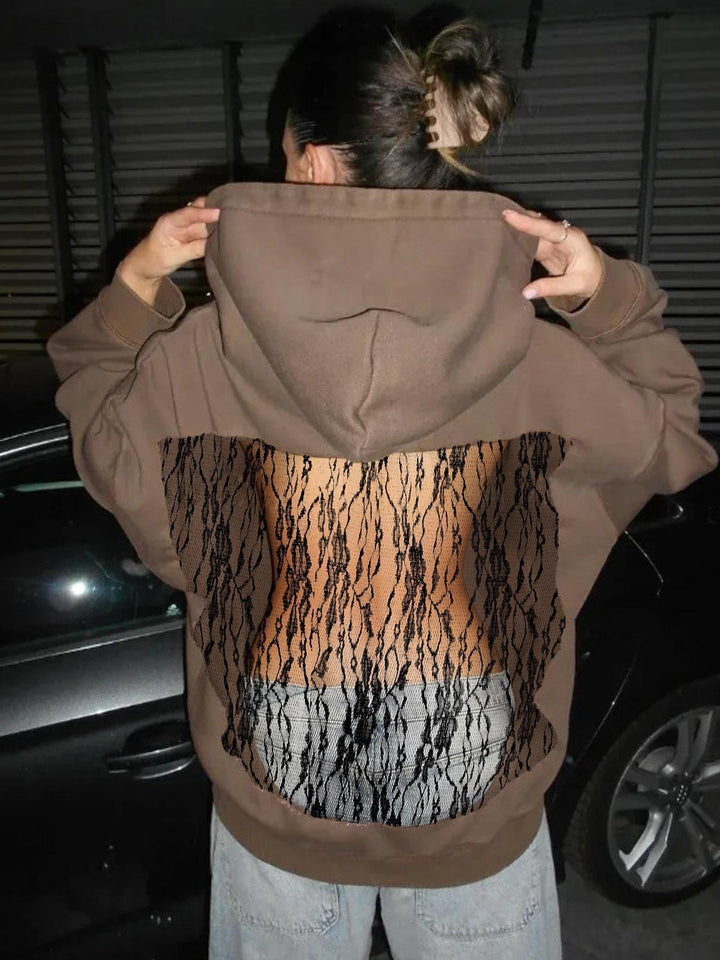 Damen Hoodie mit glitzerndem Mesh-Rückenapplikation – Auréline
