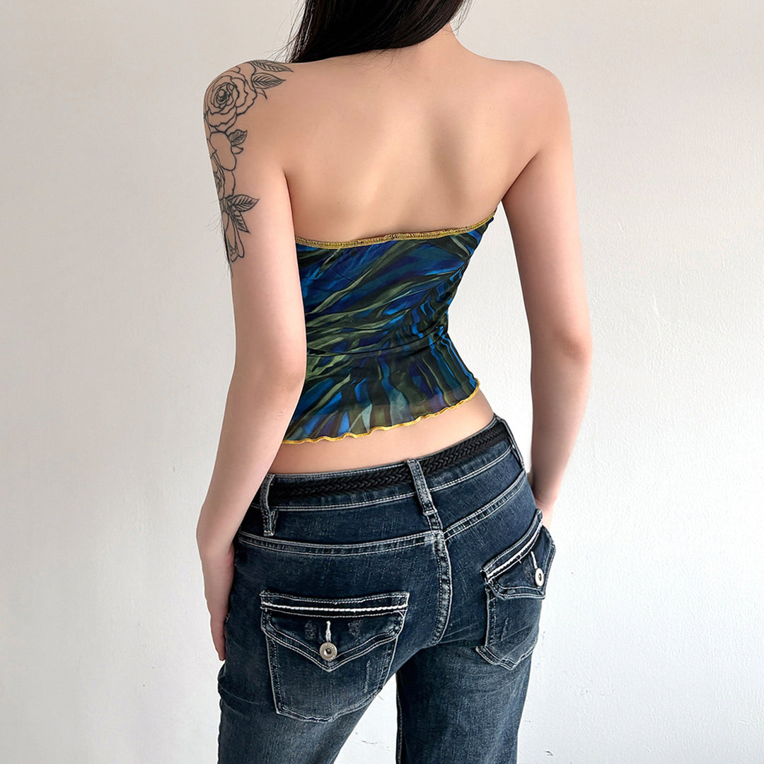 Damen Bandeau-Top mit buntem floralen Druck und elastischem Saum Echo Archiv