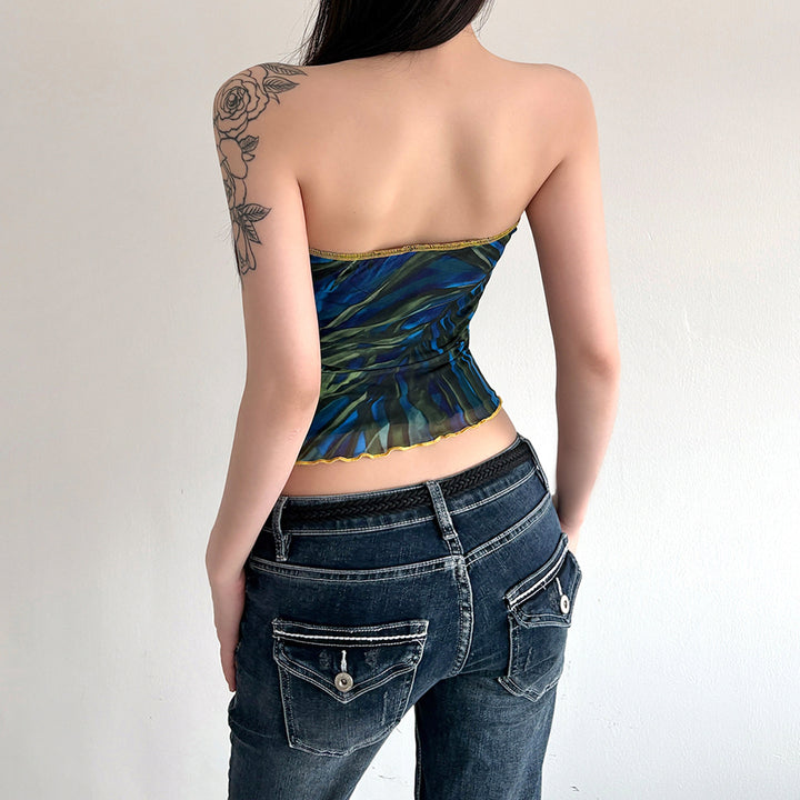 Damen Bandeau-Top mit buntem floralen Druck und elastischem Saum Echo Archiv