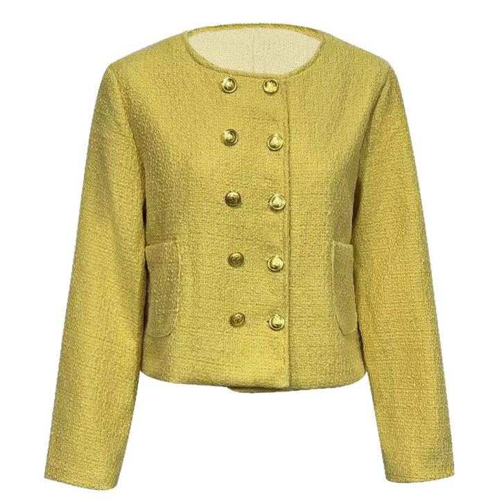 Damen Kurzjacke aus Bouclé mit doppelreihiger Knopfleiste und aufgesetzten Taschen – Célinea