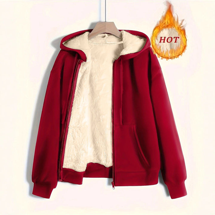 Damen kuschelige Fleecejacke mit Reißverschluss und Kapuze – Célinea