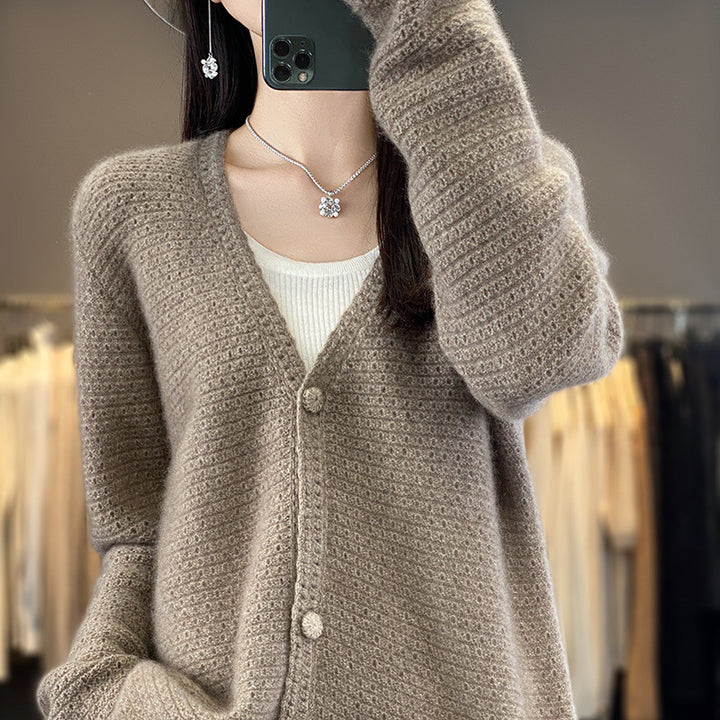 Damen Offener Ajour-Strickcardigan mit dezentem Flauschfinish und kastiger Oversize-Silhouette Echoarchiv