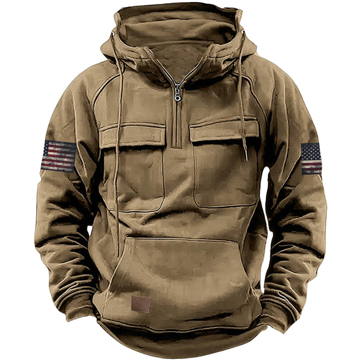 Herren nan Kapuzenpullover mit Halbzip, Cargo-Brusttaschen und Kängurutasche Echo Archiv