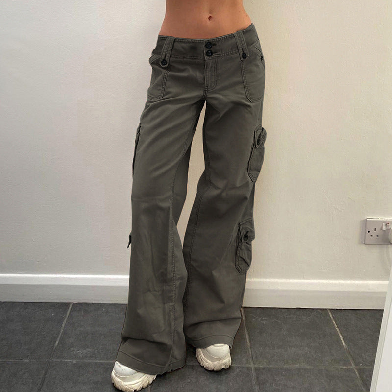 Damen Cargo-Hose mit hoher Taille, weitem Bein und mehreren Klappentaschen – Avélisse