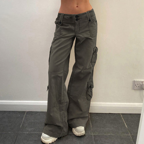 Damen Cargo-Hose mit hoher Taille, weitem Bein und mehreren Klappentaschen – Avélisse