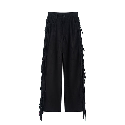 Damen Weite Highwaist-Hose mit seitlichen Fransen und weitem Bein Echo Archiv