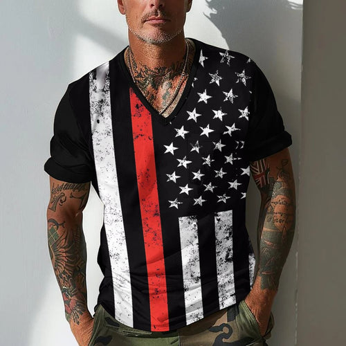 Herren V-Ausschnitt T-Shirt mit einzigartigem Flaggenmotiv Echoarchiv