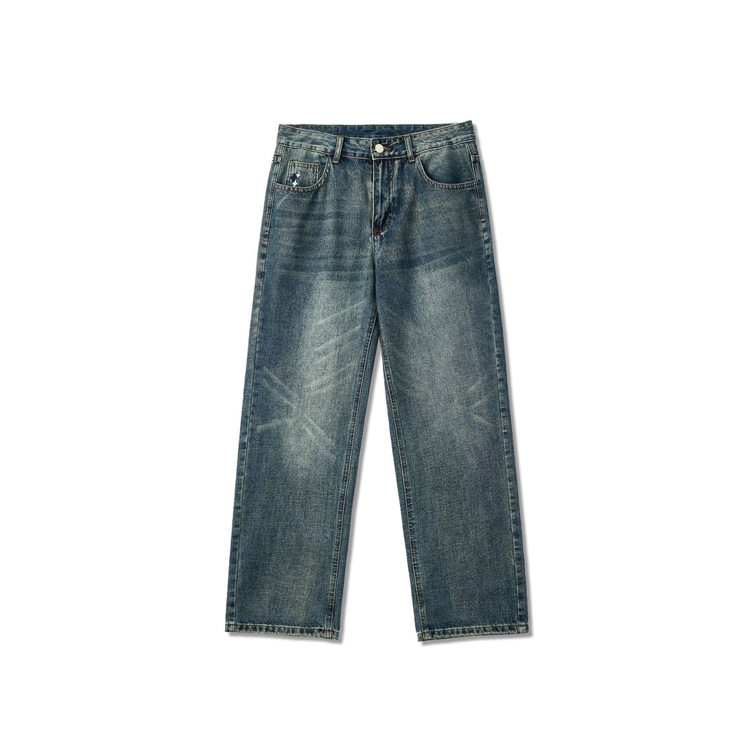 Herren Gerade geschnittene weite Jeans mit hohem Bund und Vintage-Waschung Echo Archiv