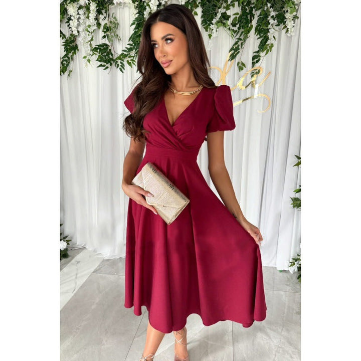 Damen Elegantes A-Linien Midi Kleid mit weichen Falten – Élara