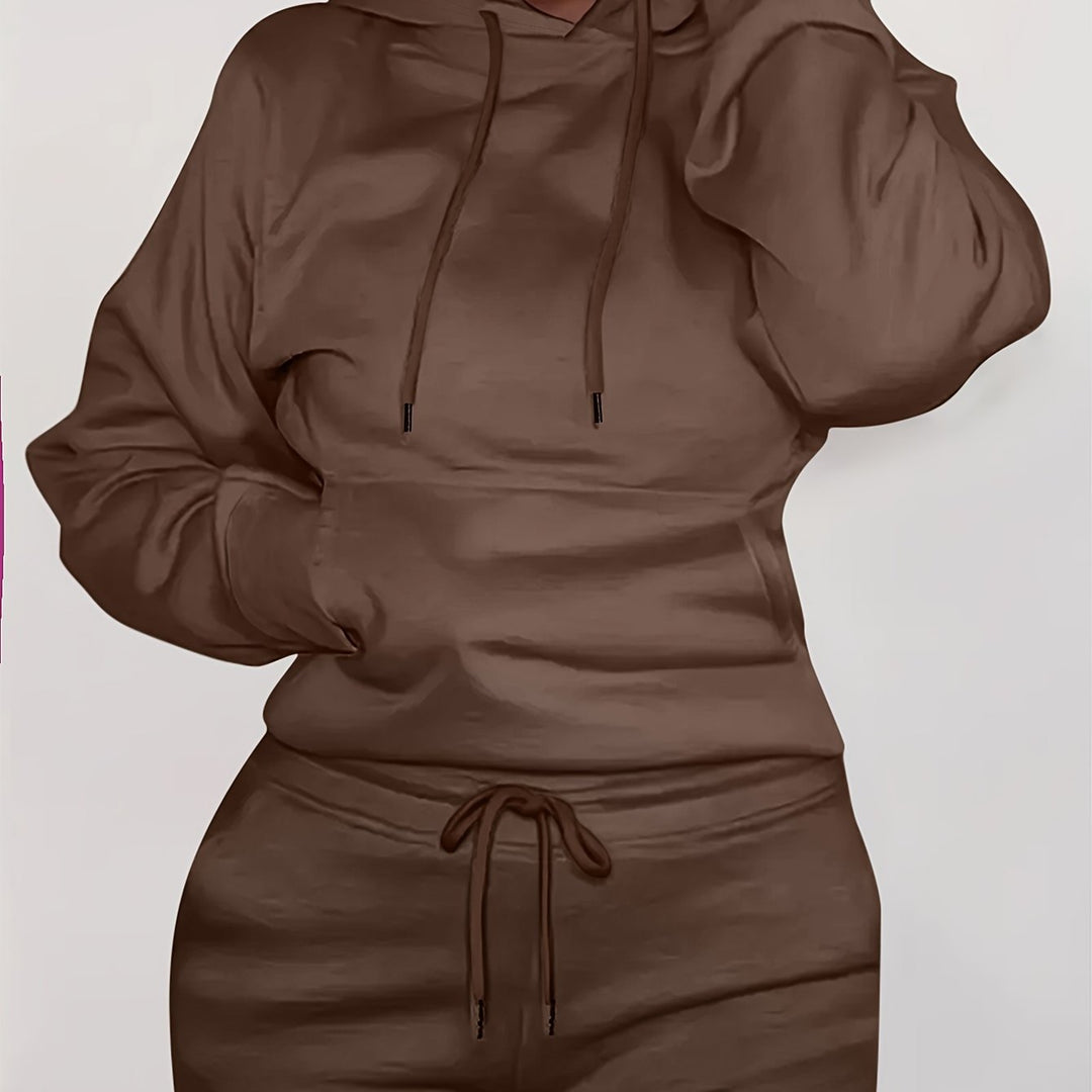 Damen nan figurbetontes Hoodie-und Taillenrock-Set mit Kängurutasche und Tunnelzug Echo Archiv