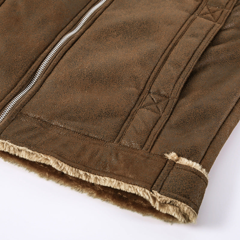 Herren Gefütterte Pilotenjacke aus Kunstleder mit Teddyfutter und Reißverschluss – Taviero