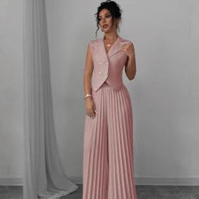Damen Ärmelloses Weste-Blazer-Top mit Revers und plissierter Palazzo-Hose Zweiteiliges Abendset – Valéne