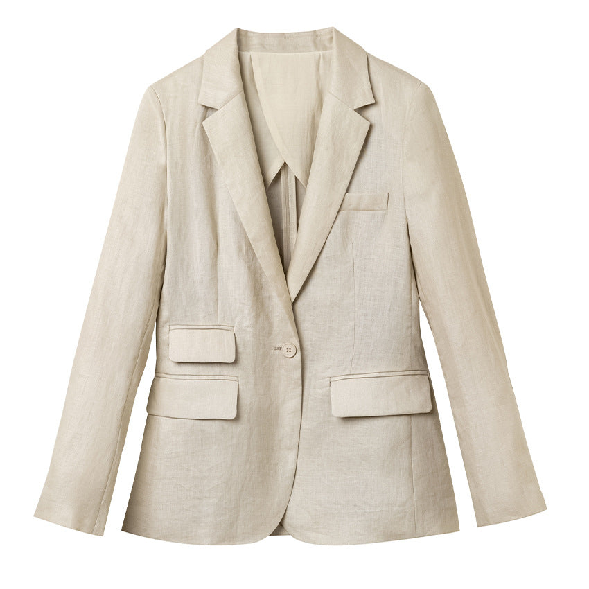 Damen Sommerlicher Leinen‑Mix Blazer mit taillierter Silhouette und Pattentaschen Echoarchiv
