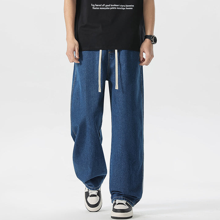 Herren Oversize Denim-Baggyhose mit Kordelzug und stonewashed Baumwollmix Echo Archiv