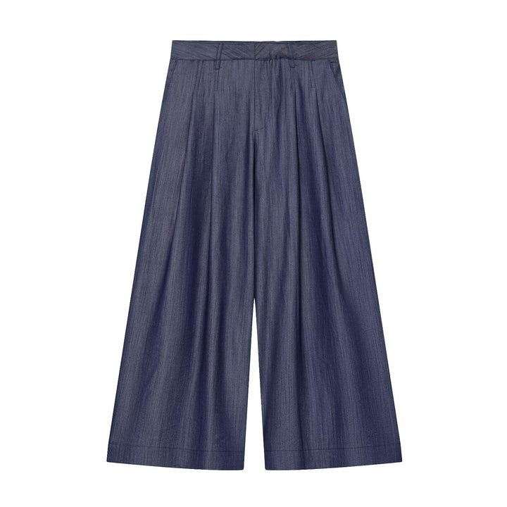 Damen Hochtaillierte weite Culotte aus leichter Denim-Qualität mit Bundfalten Echo Archiv