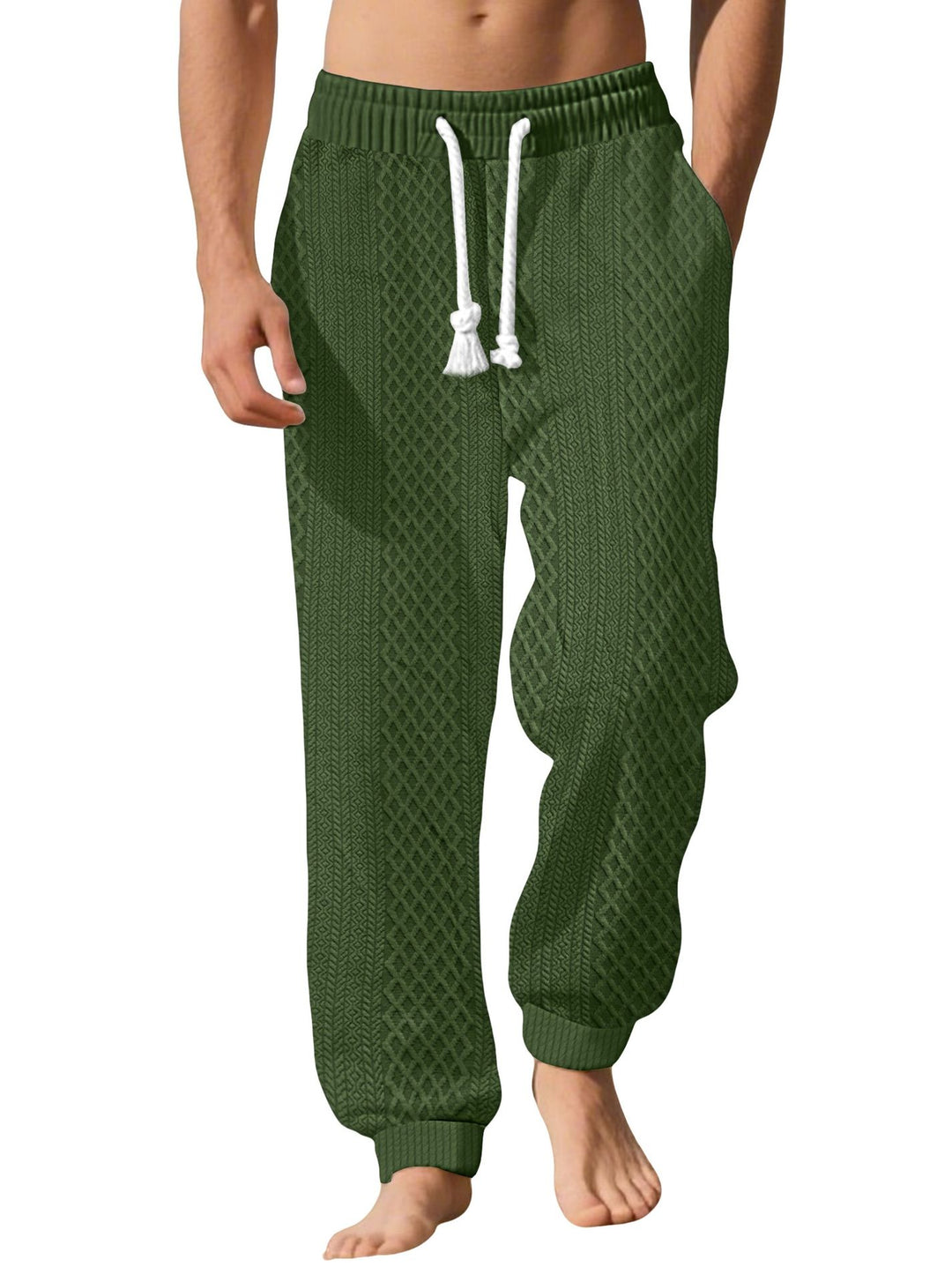 Herren nan gestrickte Wohlfühlhose mit Zopfstruktur, elastischem Bund, Kordelzug und Eingrifftaschen Echo Archiv