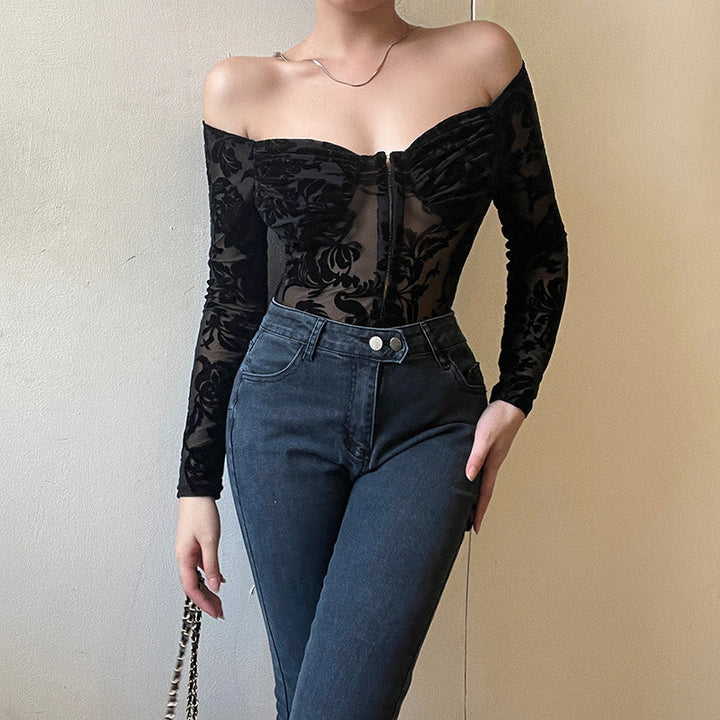 Damen Spitzenbustier mit schulterfreiem Design und langen Ärmeln Echo Archiv