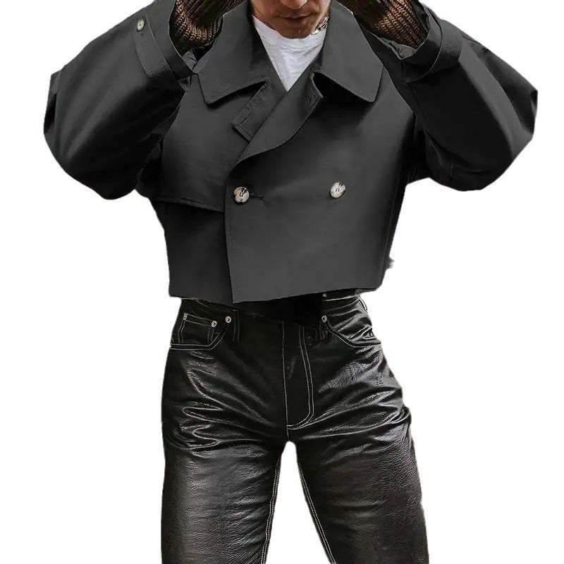 Damen Kurze Jacke mit doppelter Knopfleiste und bindbarem Saum Echoarchiv