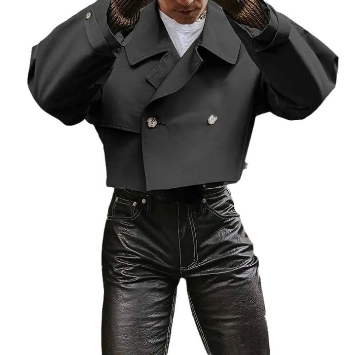 Damen Kurze Jacke mit doppelter Knopfleiste und bindbarem Saum Echoarchiv