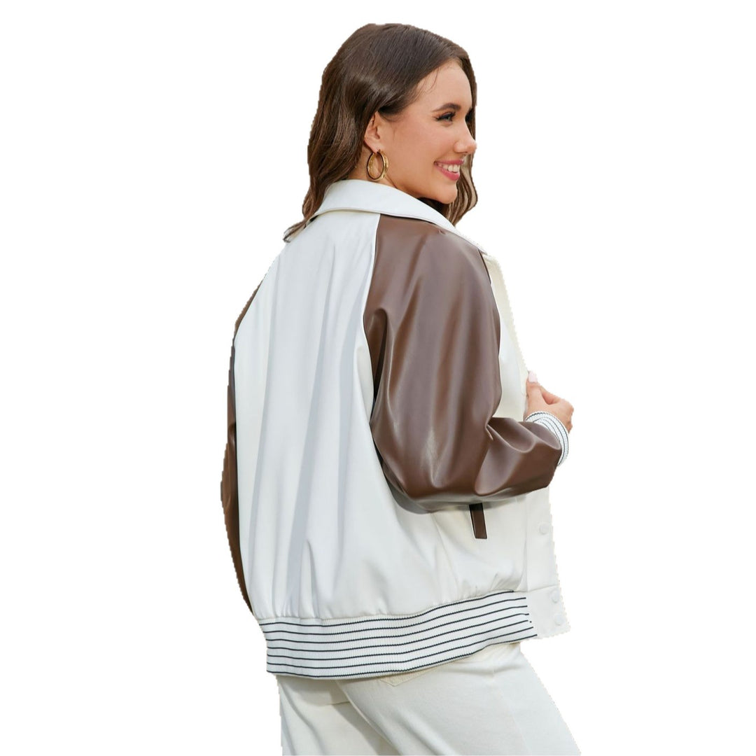 Damen Colorblock-Collegejacke mit Druckknopfleiste und gestreiften Bündchen – Avenza