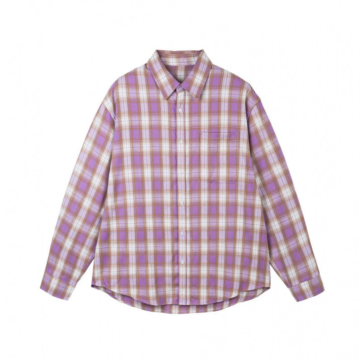 Damen Oversize-Kariertes Hemd im Flanell-Look mit abgerundetem Saum und Brusttasche Echo Archiv