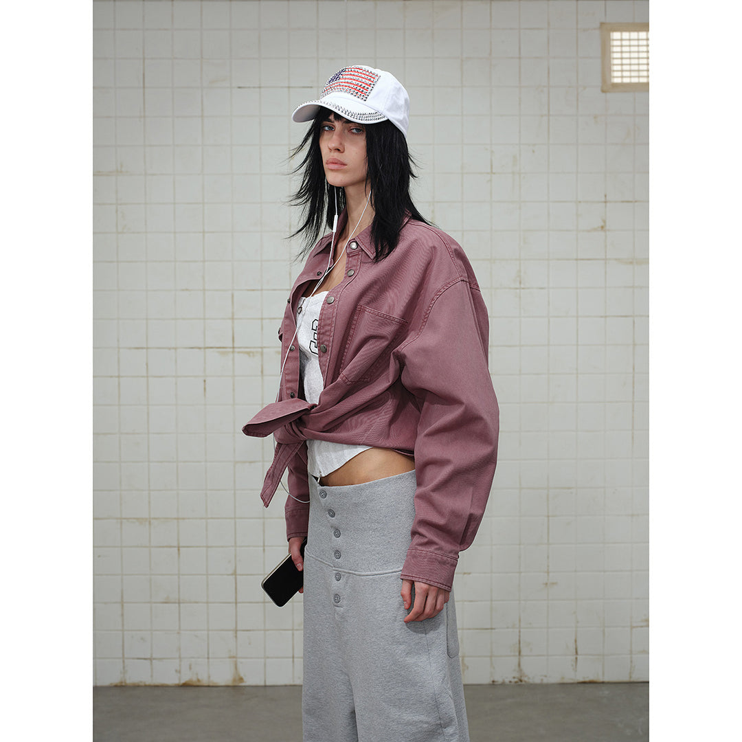 Damen Overshirt‑Hemdjacke aus gewaschenem Baumwoll‑Twill mit Druckknopfleiste und zwei Brusttaschen Echoarchiv