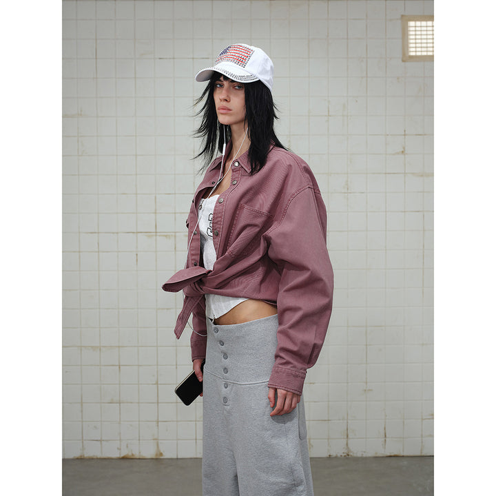 Damen Overshirt‑Hemdjacke aus gewaschenem Baumwoll‑Twill mit Druckknopfleiste und zwei Brusttaschen Echoarchiv