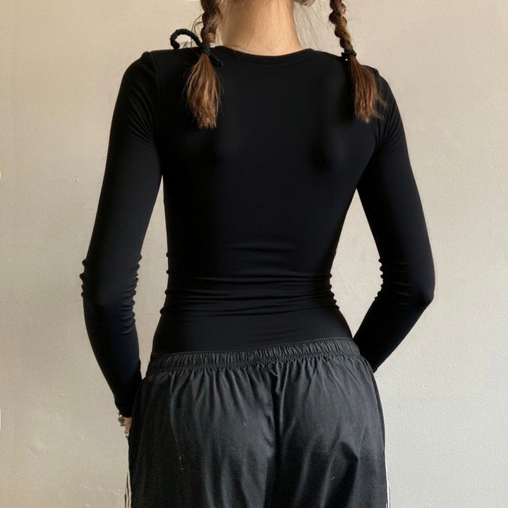 Damen Langarm-Crossover-Top mit V-Ausschnitt, floraler Seitenprint und Kontrastbesatz – Orélia