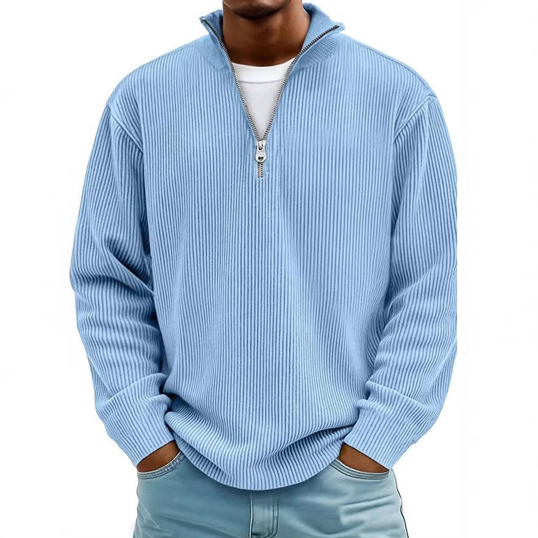 Herren nan gerippter Strickpullover mit halbem Reißverschluss und Stehkragen Echo Archiv