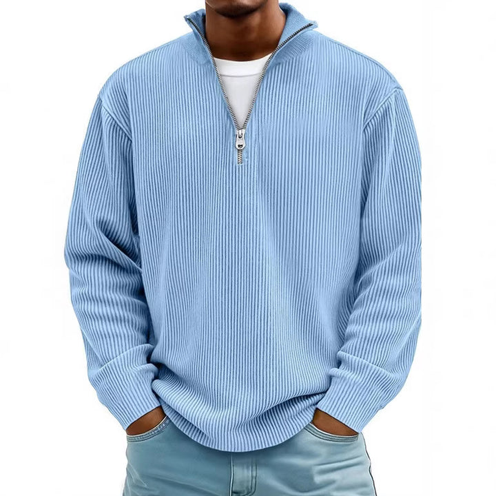 Herren nan gerippter Strickpullover mit halbem Reißverschluss und Stehkragen Echo Archiv