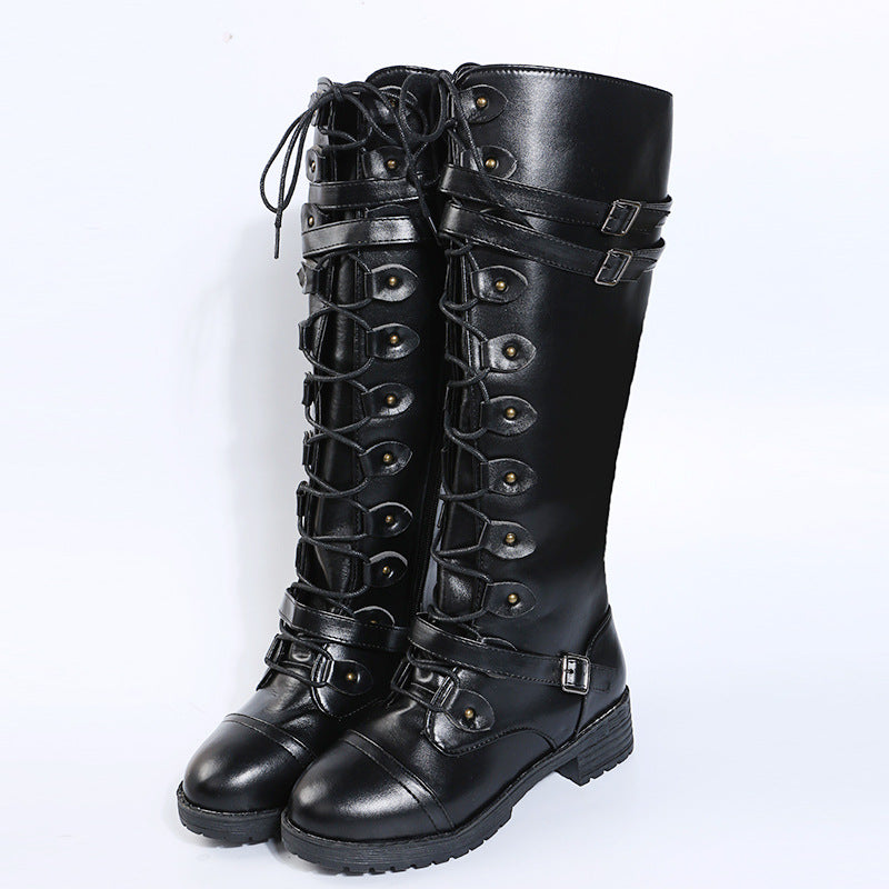 Damen  kniehohe Schnürstiefel mit seitlichem Reißverschluss, verstellbaren Zierriemen und profilierter Gummisohle Echo Archiv