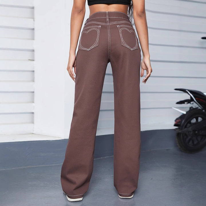 Damen Relaxed-Fit Chino-Hose mit hoher Taille und sichtbaren Kontrastnähten Echo Archiv