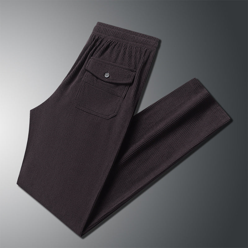 Herren Geradlinige Rib-Struktur Lounge-Hose mit Elastikbund und Klappentasche Echo Archiv