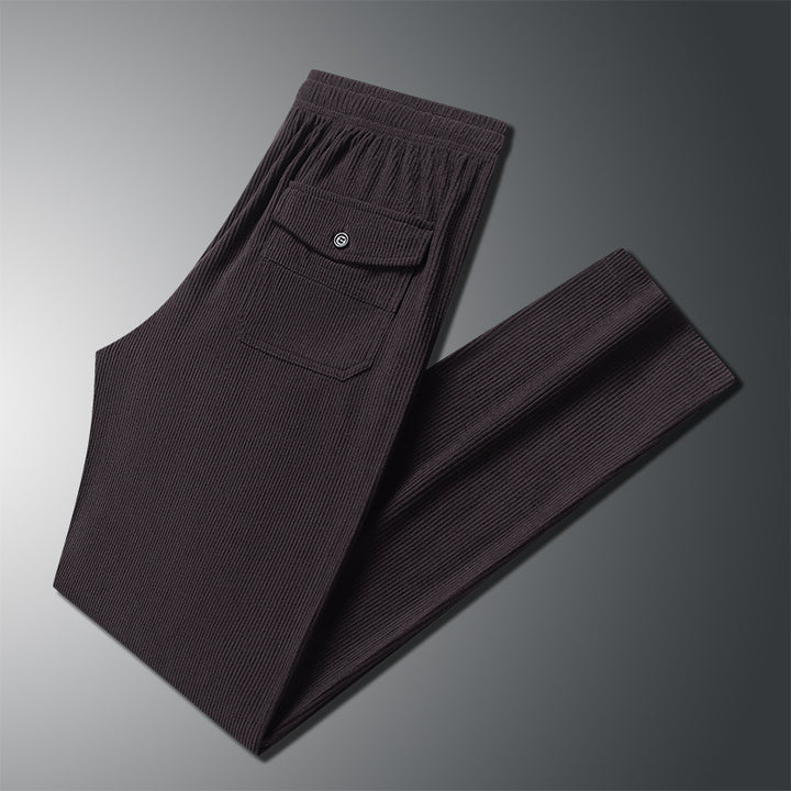 Herren Geradlinige Rib-Struktur Lounge-Hose mit Elastikbund und Klappentasche Echo Archiv