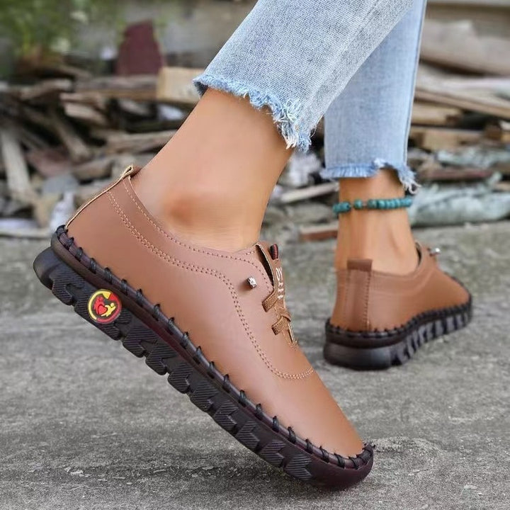 Damen nan handgenähte Mokassin-Loafer mit elastischer Schnürung gepolstertem Komfortfußbett und profilierter Gummisohle Echo Archiv