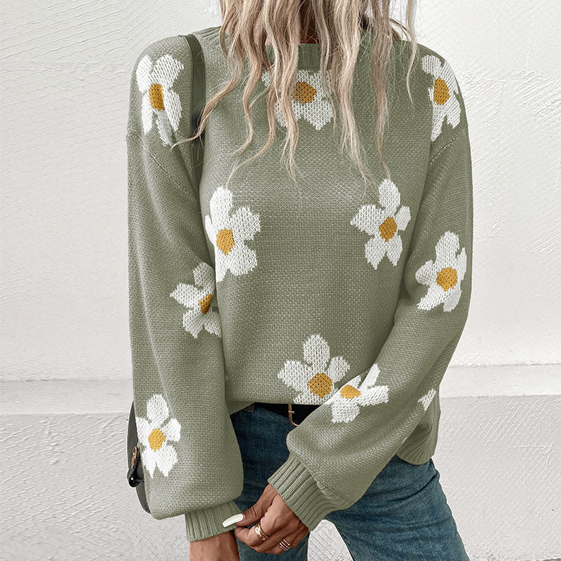Damen Gemusterter Strickpullover mit Blumenmotiv Echo Archiv