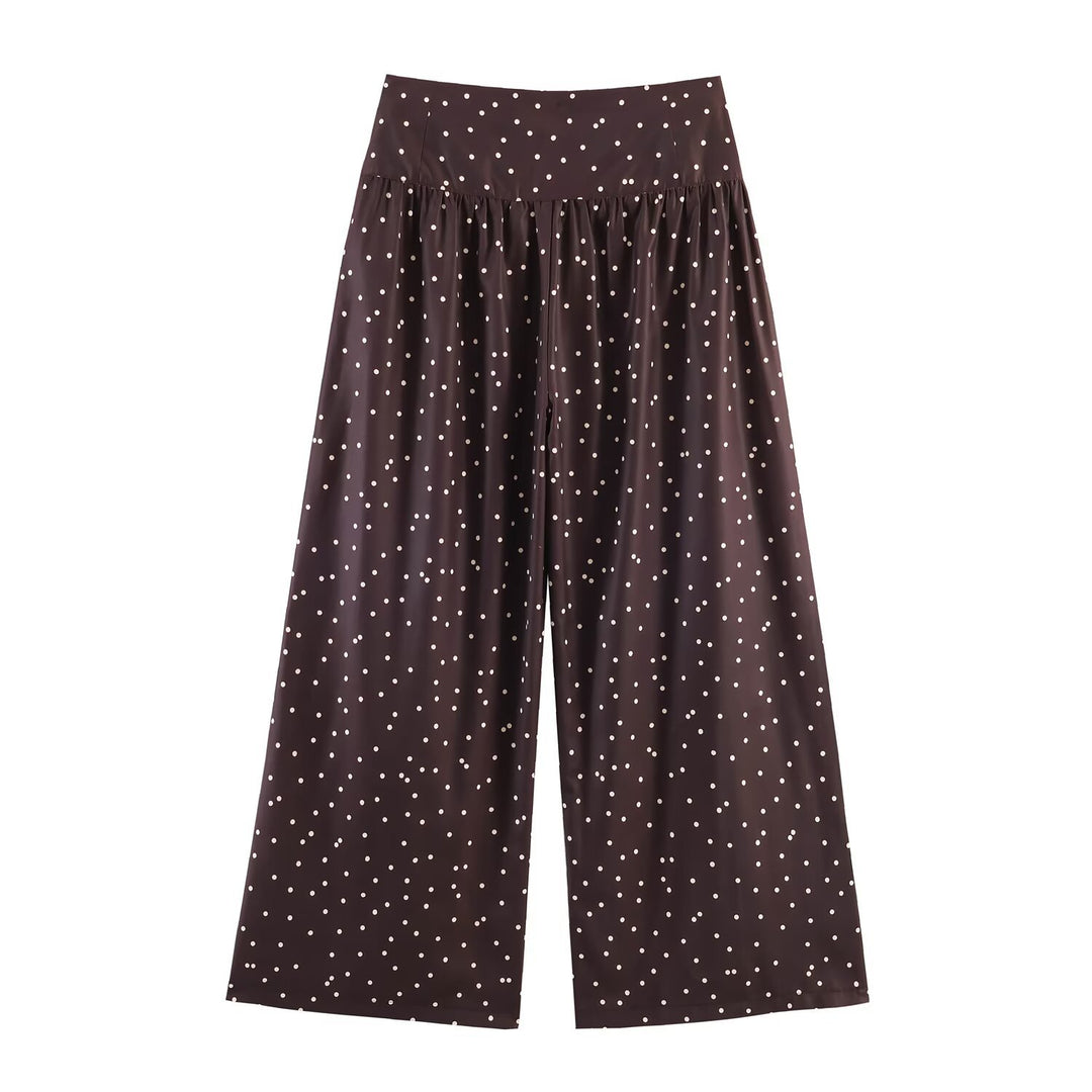 Damen Hochtaillierte Palazzo-Hose mit weitem Bein und gepunkteter Satin-Optik Echo Archiv