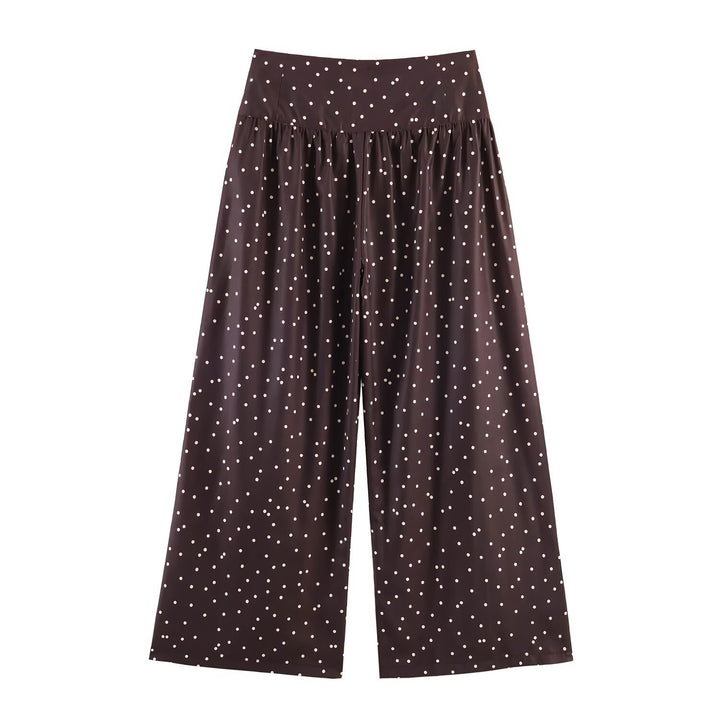 Damen Hochtaillierte Palazzo-Hose mit weitem Bein und gepunkteter Satin-Optik Echo Archiv
