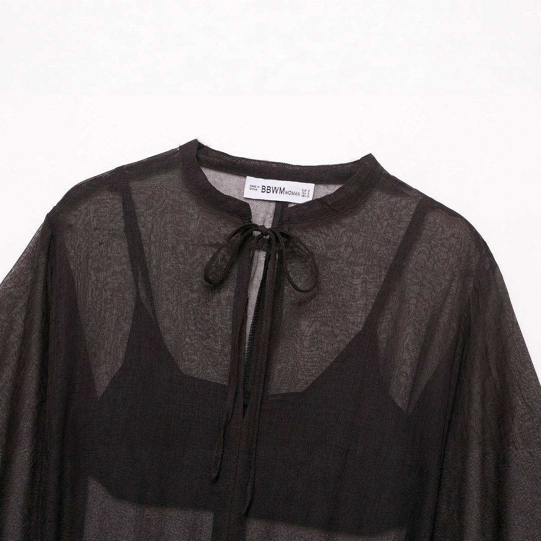 Damen Transparentes Chiffon-Kaftankleid mit Volantärmeln und Tunnelzug Echoarchiv