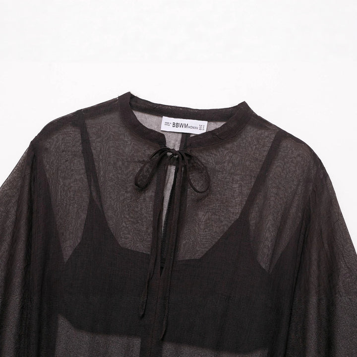 Damen Transparentes Chiffon-Kaftankleid mit Volantärmeln und Tunnelzug Echoarchiv