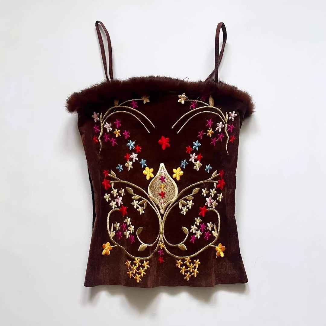 Damen Samt-Blusentop mit floralen Stickereien Echo Archiv