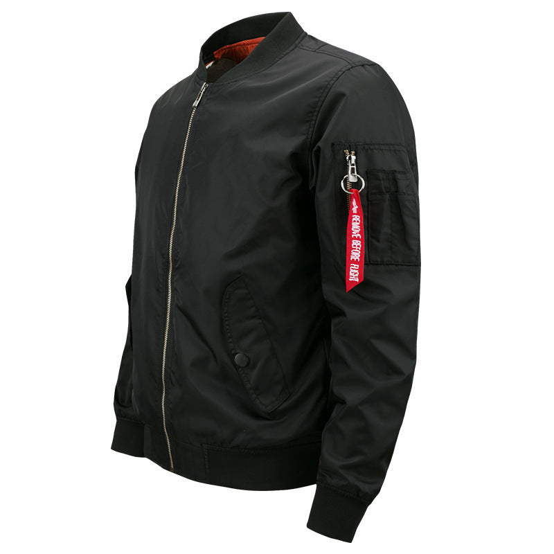 Herren Glatte Nylon-Bomberjacke mit gefütterter Innenlage, Rippbündchen und Ärmel-Utilitytasche – Brevano