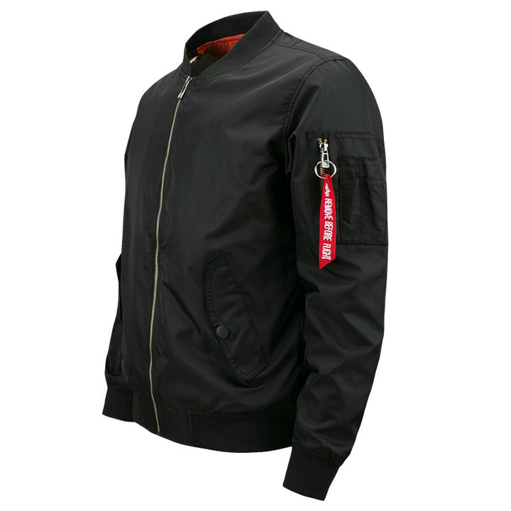 Herren Glatte Nylon-Bomberjacke mit gefütterter Innenlage, Rippbündchen und Ärmel-Utilitytasche – Brevano