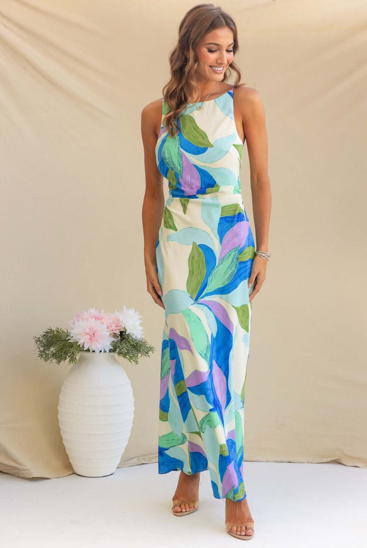 Damen Maxikleid mit modernem floralem Design und elegantem Schnitt – Valéora